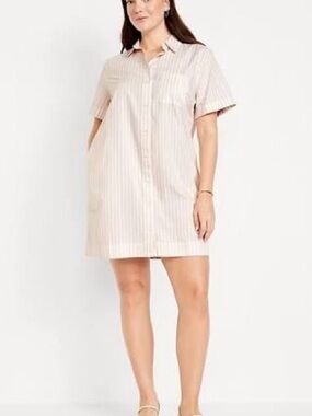 Old Navy Neutral Striped Mini Shirt Dress Large